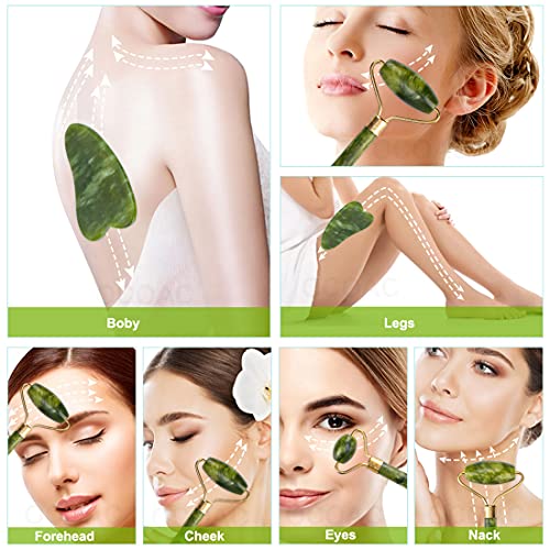 Adbeni Jade Face Roller & Gua Sha Spa tools, Reduce Fine lines, Firming & Serum Application, Beauty Tool for Face Neck Toning, wrinkles on Facial skin, Helps Lymphatic Massage (Shade May Vary) - Image 4