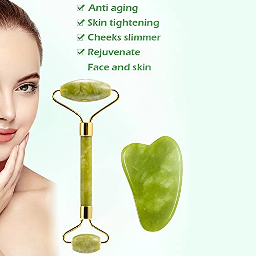 Adbeni Jade Face Roller & Gua Sha Spa tools, Reduce Fine lines, Firming & Serum Application, Beauty Tool for Face Neck Toning, wrinkles on Facial skin, Helps Lymphatic Massage (Shade May Vary) - Image 2
