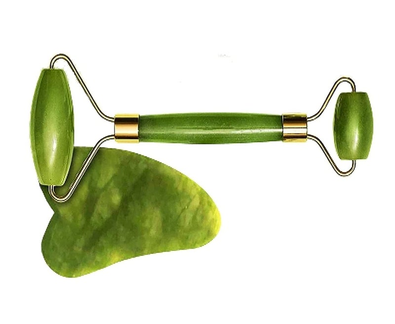 Adbeni Jade Face Roller & Gua Sha Spa tools, Reduce Fine lines, Firming & Serum Application, Beauty Tool for Face Neck Toning, wrinkles on Facial skin, Helps Lymphatic Massage (Shade May Vary) - Image 1