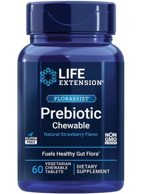Florassist Prebiotic Chewable (Strawberry) - Microbiome Prebiotics Supplement For Intestinal, Colon & Digestive Health - Non-Gmo, Gluten-Free, Vegetarian – 60 Chewable Tablets