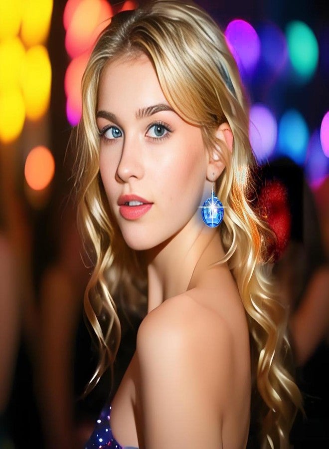 Aksod Disco Ball Earrings Light Up Earrings Dangle Glow Ball Earring Party Dance Jewelry for Women (Blue Disco Ball) - Image 2