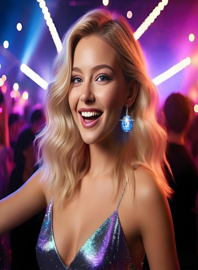 Aksod Disco Ball Earrings Light Up Earrings Dangle Glow Ball Earring Party Dance Jewelry for Women (Blue Disco Ball) - Image 4