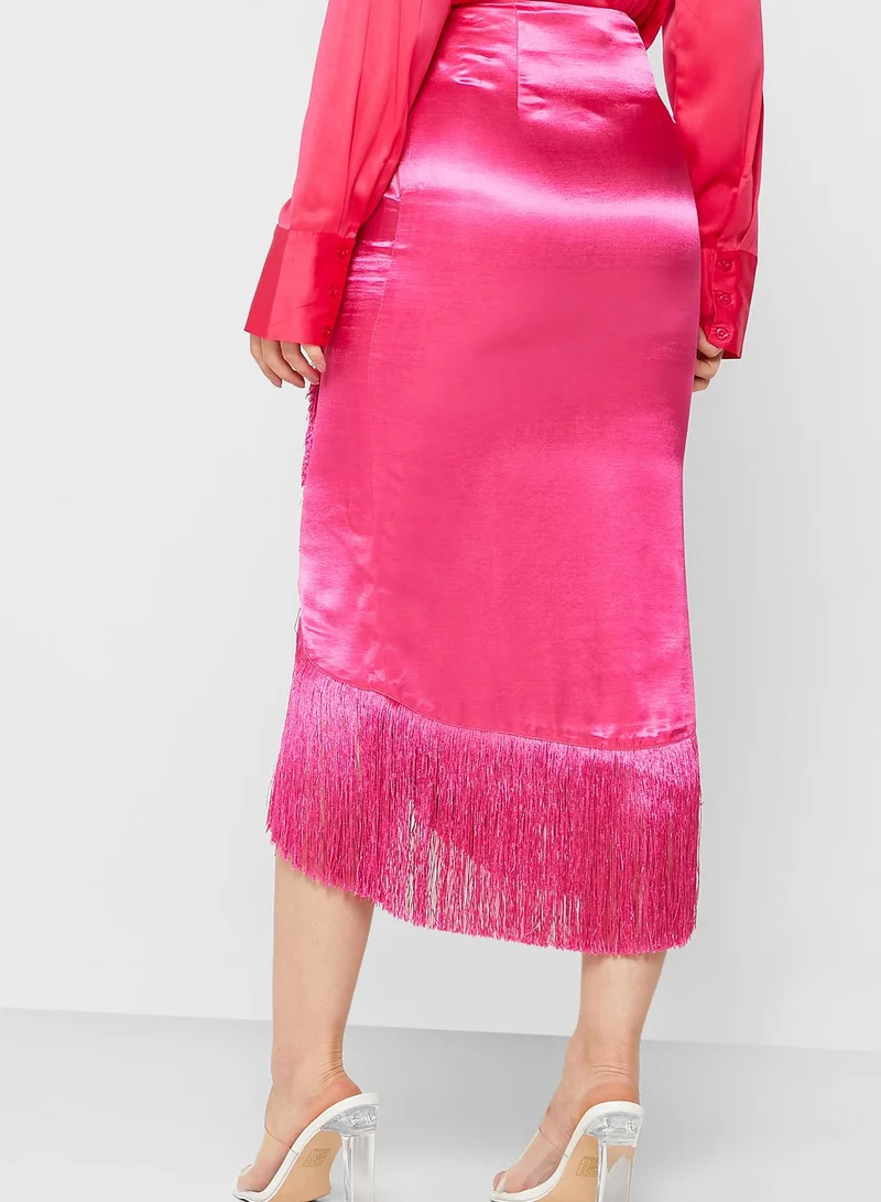 RIVER ISLAND Fringe Detail Midi Skirt
