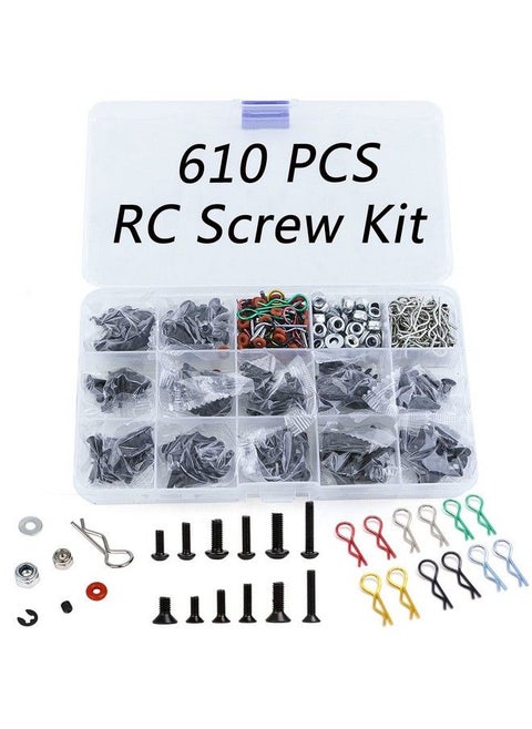 610Pcs Universal Rc Car Parts Screw Tool Kit Screws Assortment Set Hardware Fasteners For Traxxas Axial Redcat Arrma Hpi Scx10 Losi 1/8 1/10 1/12 1/16 Scale Rc Cars Trucks Crawler Rc Screw Kit