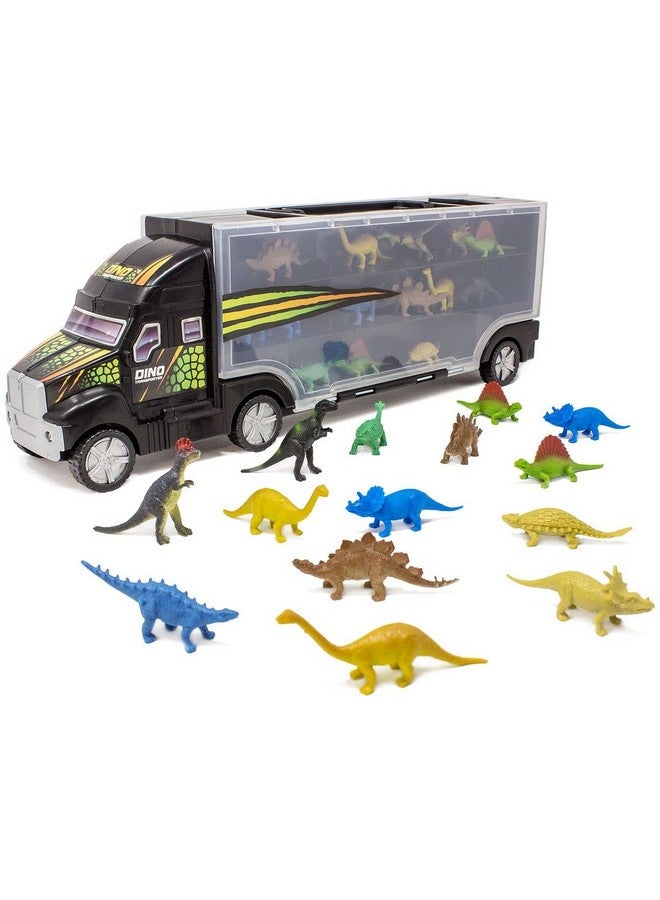 BOLEY Boley 14-Piece 16" Dinosaur Transport - Miniature Dino Figures, Semi Truck Trailer Toy with Collapsible Handle - Image 1