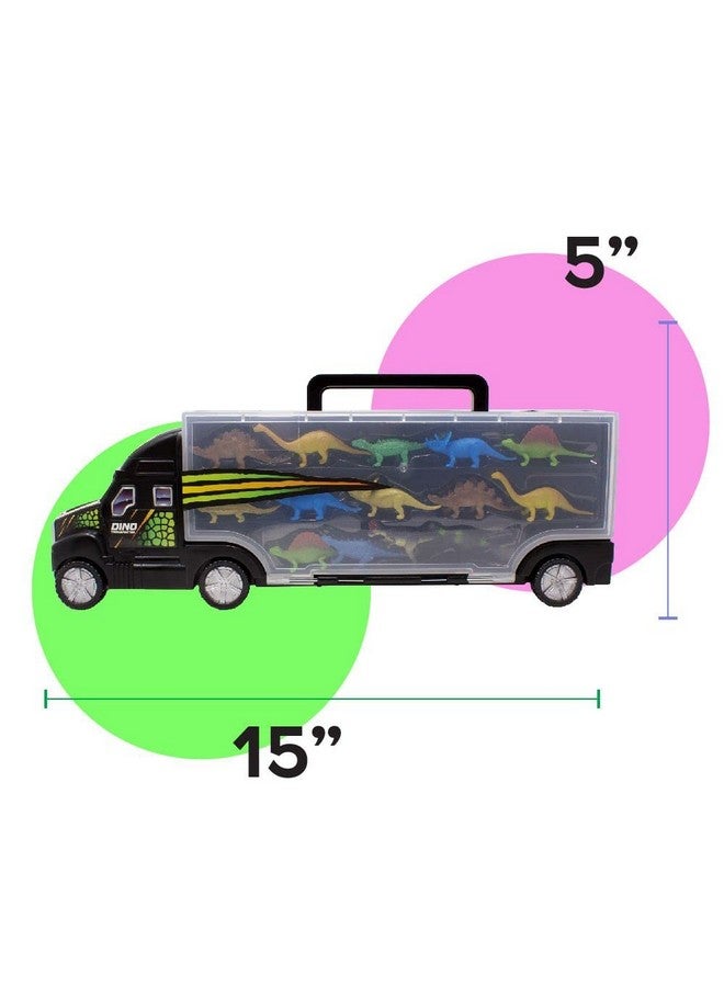 BOLEY Boley 14-Piece 16" Dinosaur Transport - Miniature Dino Figures, Semi Truck Trailer Toy with Collapsible Handle - Image 5