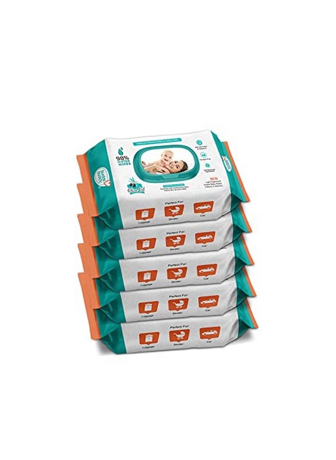 BuddsBuddy Olive Oil Based Natural Wipes With Lid For Babies With The Goodness Of Aloe Vera & Olive Oil | Moisturizing Wipes For Baby Skin | Antibacterial Baby Wipes|400 Pieces| Combo Of 5 X 80 Pieces  - Image 1