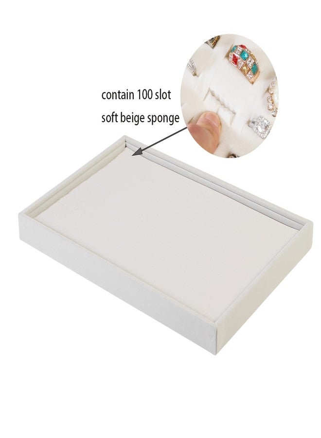 Coward 2Pcs/Set Stackable Ring Organizer Tray Beige Velvet Ring Earring Stud Jewelry Display Holder Tray for Store Selling or Home Show Storage - Image 2