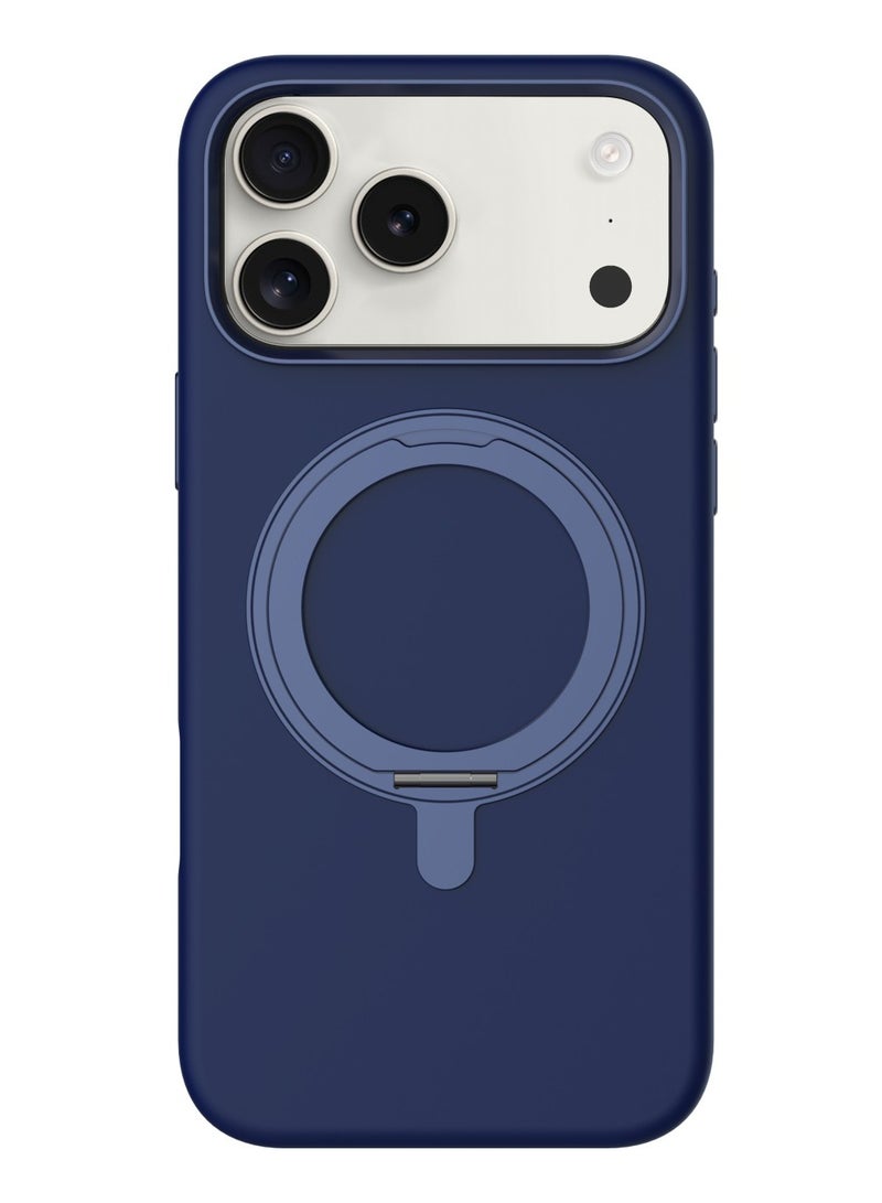 LEVELO Iris Pro MagSafe Liquid Silicone Case for iPhone 17 Pro with Kickstand & Premium Silicone Grip / Shock-Resistant Bumper / Aluminum Alloy Frame for Camera & Buttons / Strong Magnets - Dark Blue - Image 1