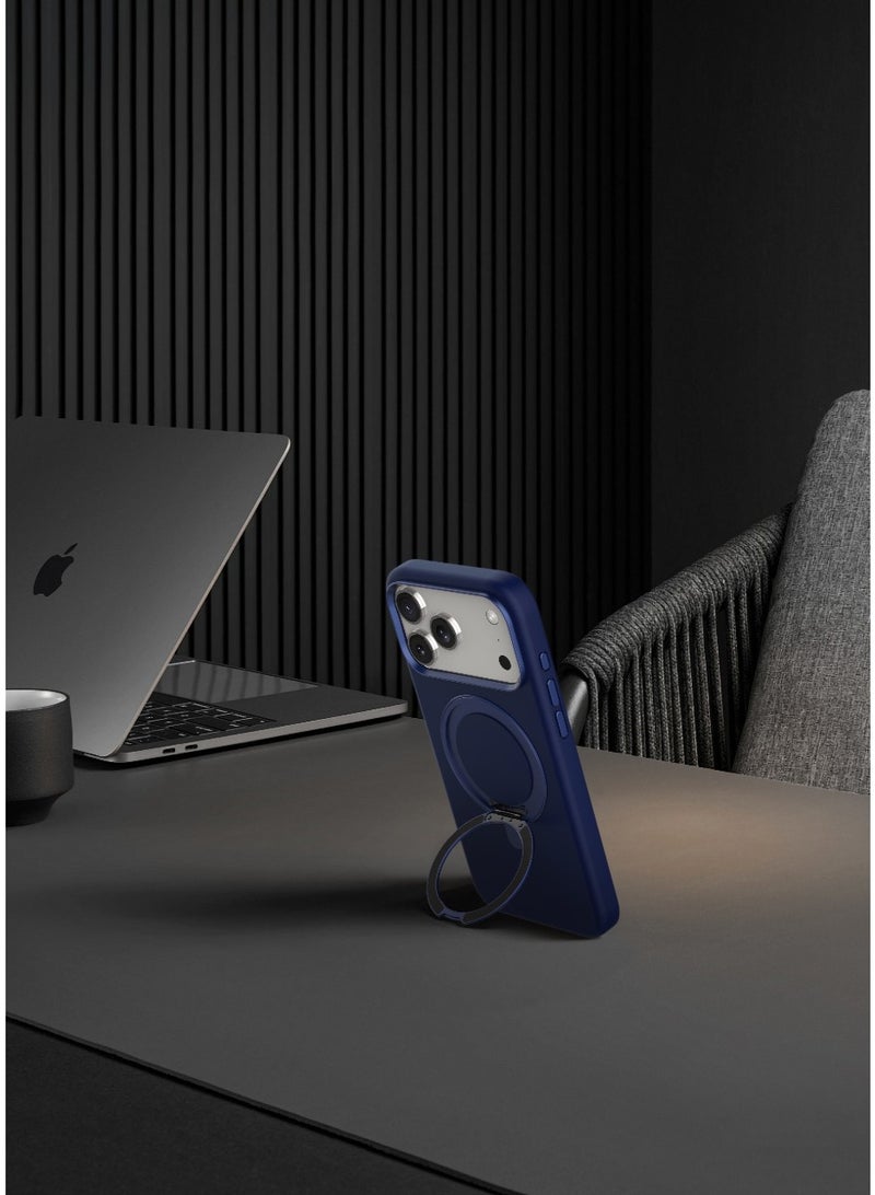 LEVELO Iris Pro MagSafe Liquid Silicone Case for iPhone 17 Pro with Kickstand & Premium Silicone Grip / Shock-Resistant Bumper / Aluminum Alloy Frame for Camera & Buttons / Strong Magnets - Dark Blue - Image 4