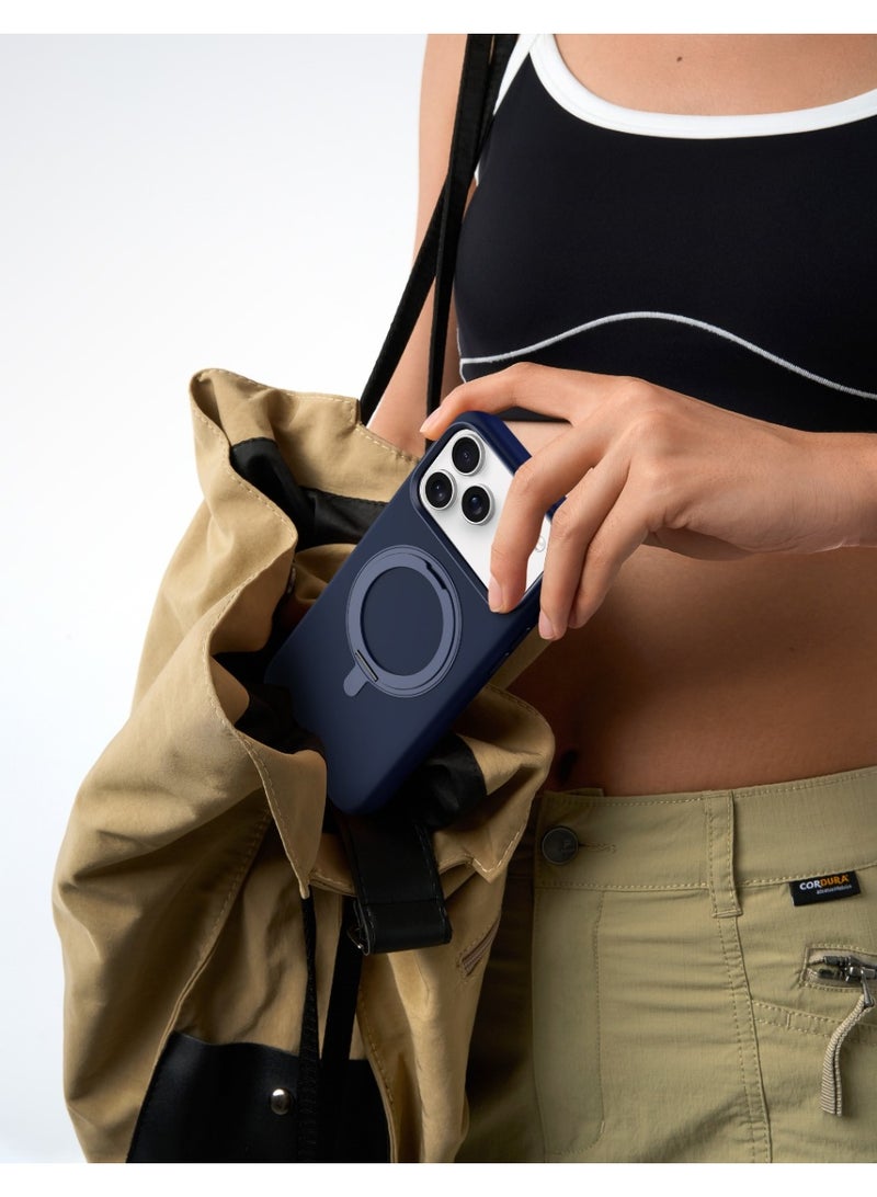 LEVELO Iris Pro MagSafe Liquid Silicone Case for iPhone 17 Pro with Kickstand & Premium Silicone Grip / Shock-Resistant Bumper / Aluminum Alloy Frame for Camera & Buttons / Strong Magnets - Dark Blue - Image 5