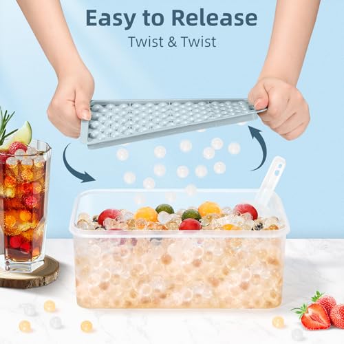 WIBIMEN Mini Ice Cube Trays, Small Tiny Round Pebble Crushed Nugget Ice Trays for Freezer with Lid - Chilling Drinks Coffee Juice(4 Pack/0.55In - Blue) - Image 2