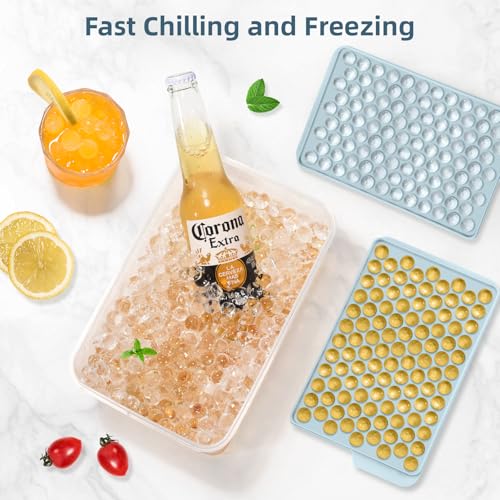 WIBIMEN Mini Ice Cube Trays, Small Tiny Round Pebble Crushed Nugget Ice Trays for Freezer with Lid - Chilling Drinks Coffee Juice(4 Pack/0.55In - Blue) - Image 4