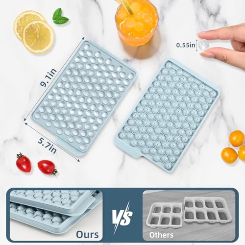 WIBIMEN Mini Ice Cube Trays, Small Tiny Round Pebble Crushed Nugget Ice Trays for Freezer with Lid - Chilling Drinks Coffee Juice(4 Pack/0.55In - Blue) - Image 5