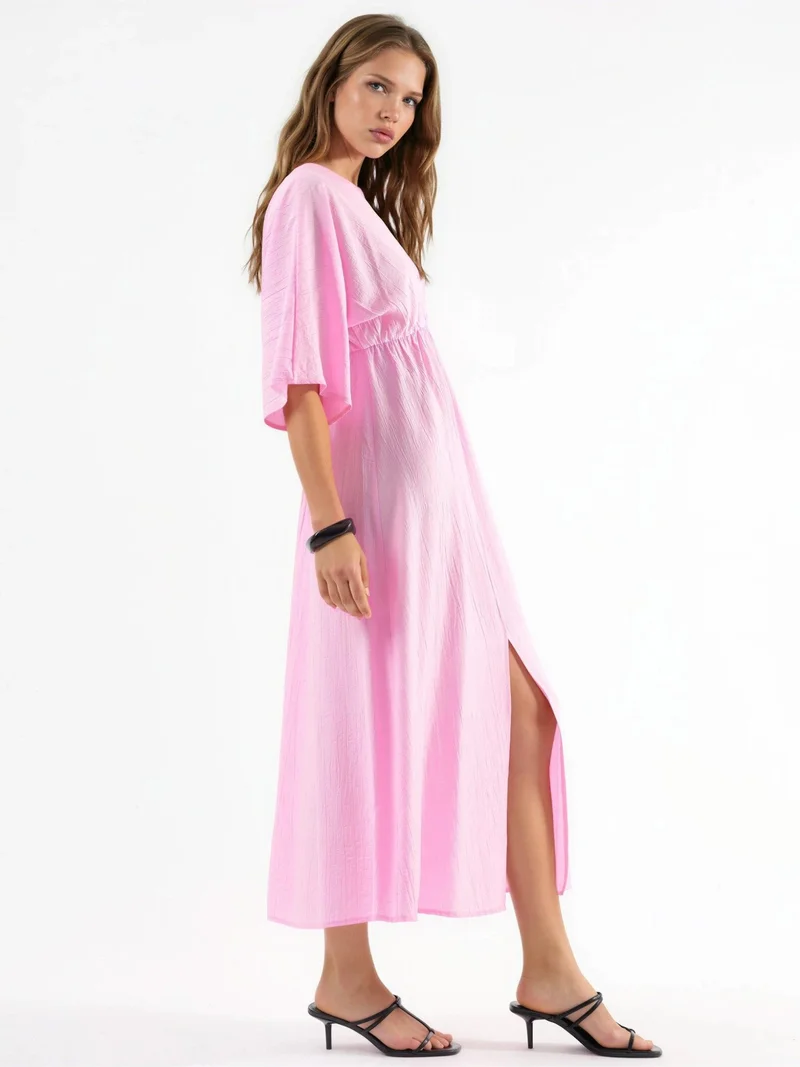بوسيم BUSEM V-Neck Midi Wrap Dress with Three Quarter Sleeves
