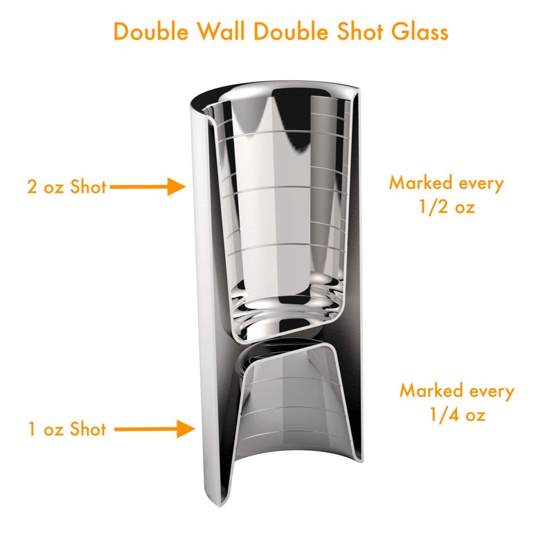 Outset Bartending Tool, Double Wall Cocktail Measuring Jigger, 2 in 1, 1oz and 2 oz, Stainless Steel - Image 3