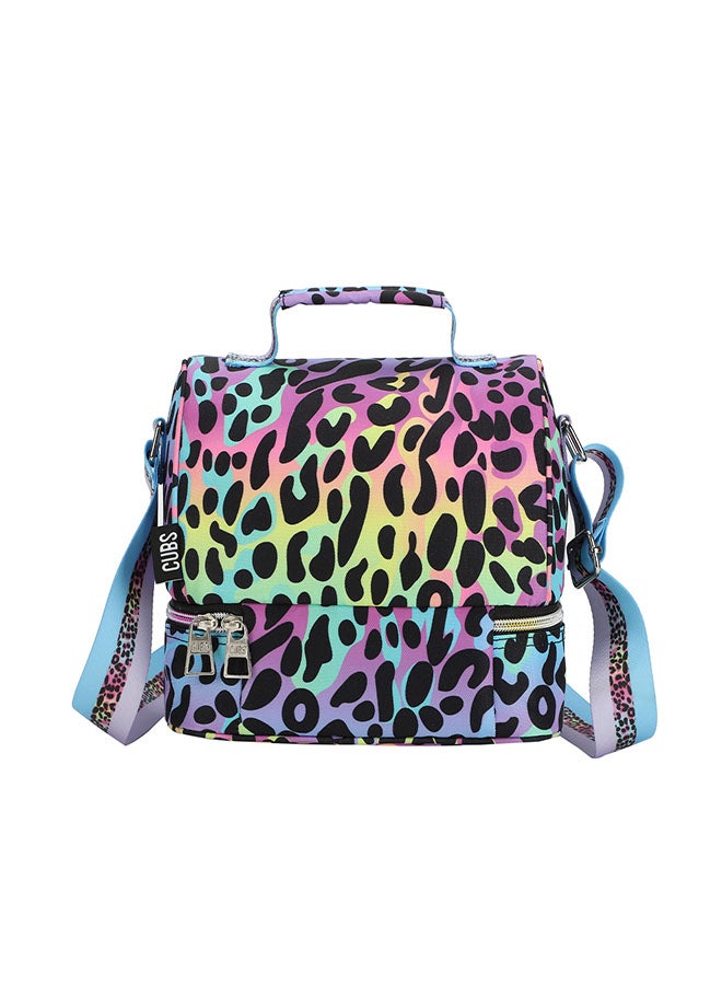 CUBS حقيبة غداء مزدوجة الطبقات مقاومة للماء بنقشة الفهد مع حزام كتف قابل للإزالة لحمل وجباتك المفضلة إلى المدرسة أو العمل أو أثناء السفر - Image 3