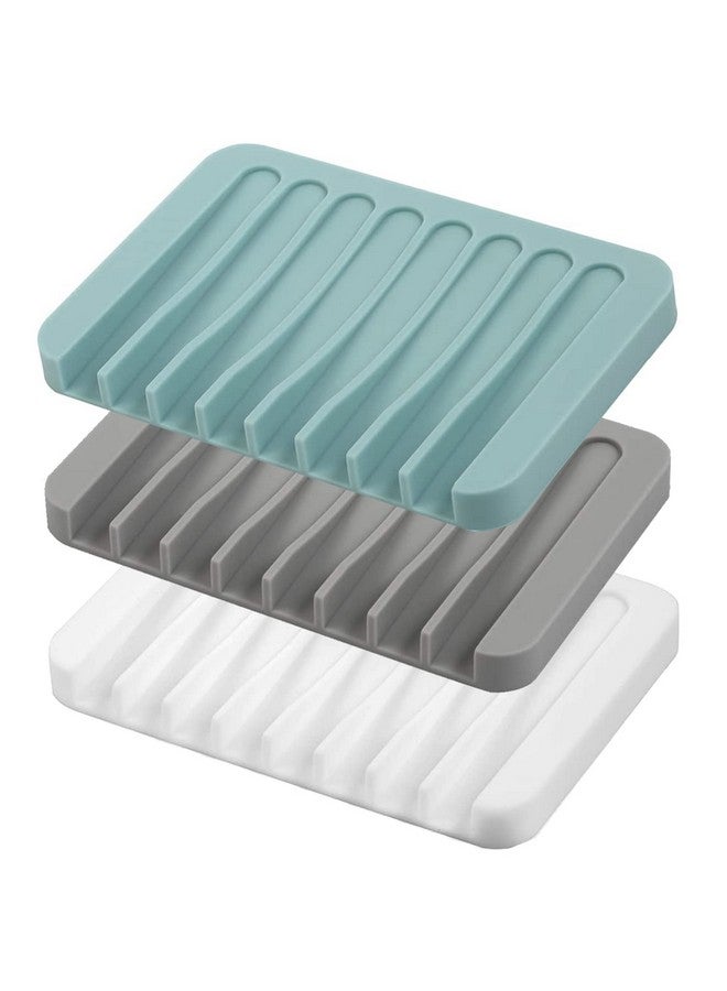 MODENGKONGJIAN Self Draining Soap Dishes, 3 Pcs Silicone Soap Saver, Waterfall Drainer Soap Holder for Bathroom, Extend Soap Life, Keep Soap Bars Dry Clean & Easy Cleaning (White, Gray, Teal) - Image 1