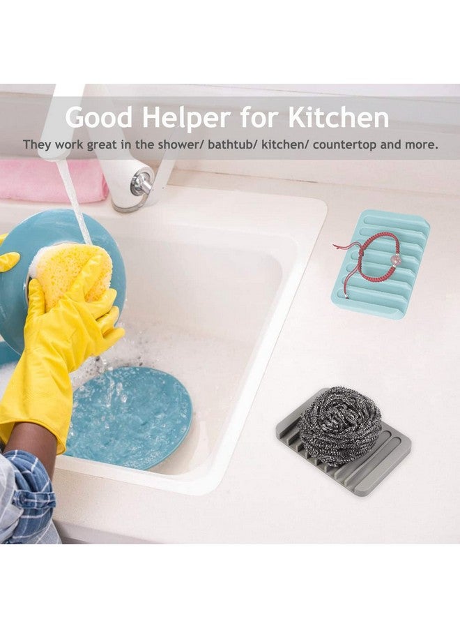 MODENGKONGJIAN Self Draining Soap Dishes, 3 Pcs Silicone Soap Saver, Waterfall Drainer Soap Holder for Bathroom, Extend Soap Life, Keep Soap Bars Dry Clean & Easy Cleaning (White, Gray, Teal) - Image 4