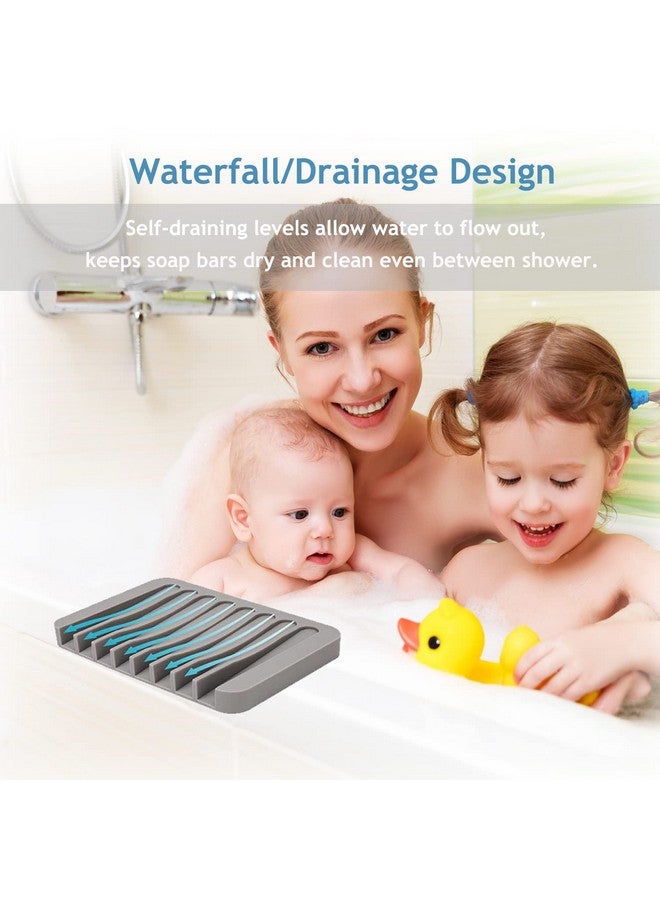 MODENGKONGJIAN Self Draining Soap Dishes, 3 Pcs Silicone Soap Saver, Waterfall Drainer Soap Holder for Bathroom, Extend Soap Life, Keep Soap Bars Dry Clean & Easy Cleaning (White, Gray, Teal) - Image 5