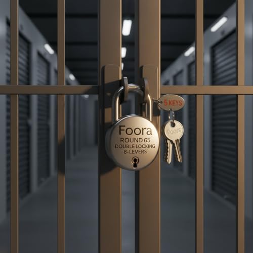 Foora Round 65 Double Locking Padlock, 8-Lever Security Lock with 5 Keys, Silver (2) - Image 2