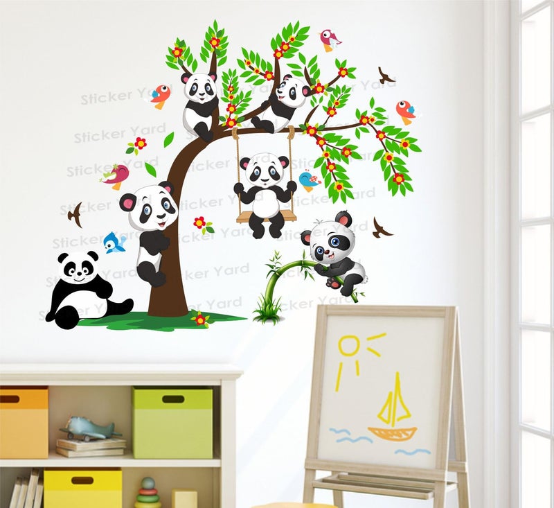 Sticker Yard PVC Vinyl Panda Tree Swing Self-Adhesive Wall Sticker for Home Decor/Decoration - Living Room, Bedroom, Kids Room (Multicolor,Size 78X65CM) - Image 2