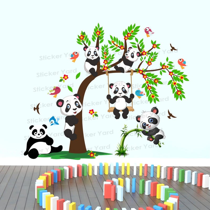 Sticker Yard PVC Vinyl Panda Tree Swing Self-Adhesive Wall Sticker for Home Decor/Decoration - Living Room, Bedroom, Kids Room (Multicolor,Size 78X65CM) - Image 5