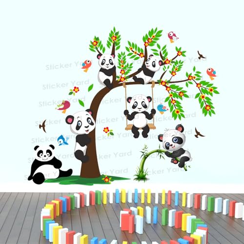 Sticker Yard PVC Vinyl Panda Tree Swing Self-Adhesive Wall Sticker for Home Decor/Decoration - Living Room, Bedroom, Kids Room (Multicolor,Size 78X65CM) - Image 1