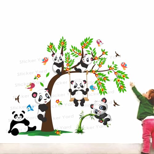 Sticker Yard PVC Vinyl Panda Tree Swing Self-Adhesive Wall Sticker for Home Decor/Decoration - Living Room, Bedroom, Kids Room (Multicolor,Size 78X65CM) - Image 3