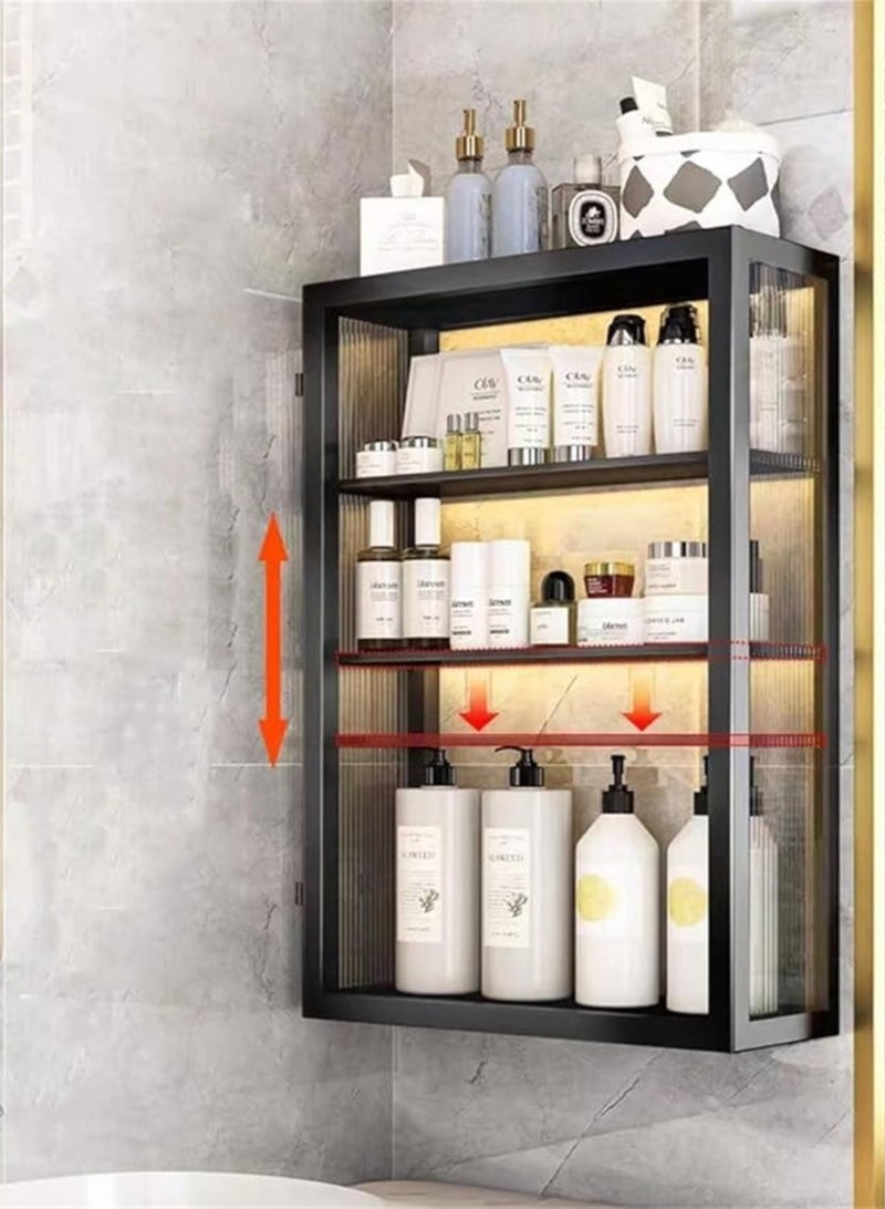 Wall-Mounted Storage Rack, Large Capacity Bathroom Storage Cabinet, Makeup Storage Organizer, Waterproof and Dustproof Storage Cabinet, Suitable for Bathroom, Kitchen, Laundry Room (Black) - Image 3
