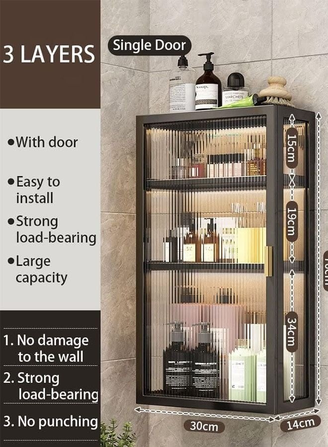 Wall-Mounted Storage Rack, Large Capacity Bathroom Storage Cabinet, Makeup Storage Organizer, Waterproof and Dustproof Storage Cabinet, Suitable for Bathroom, Kitchen, Laundry Room (Black) - Image 4