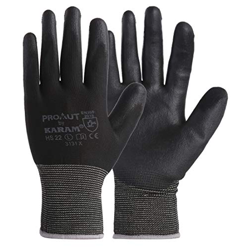 Karam HS22 Safety Gloves for Mechanical Hazards | Safety Work Gloves with Black Liner with Black PU Coating | Multipurpose Use | Cut Resistant | Abrasion, Tear & Puncture Resistant | Size-XL - Image 1