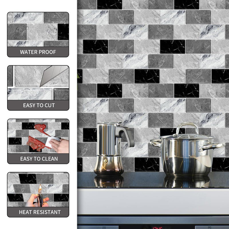BSABSAQAA 10 Sheets Peel and Stick Backsplash for Kitchen 12"X12" Back Splash Adhesive Subway Wall Tile Sticker for Bathroom on Renter Friendlyn Marble - Image 4
