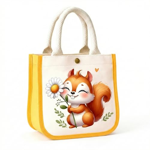 HOBBY INDIA Kids Lunch Bag | Cute & Stylish Mini Tiffin Bag for Boys & Girls | Cute Cotton Cartoon Design I Perfect For Picnic Tuition School, Preschool & Playschool (Squrrial) - Image 1