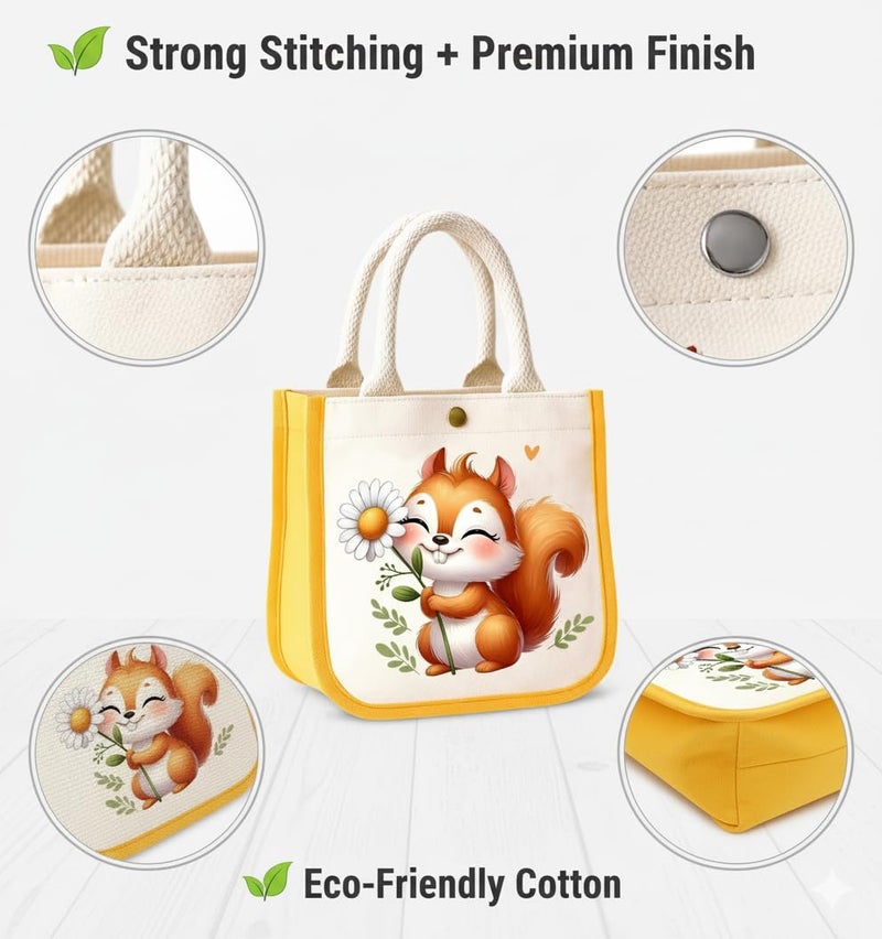 HOBBY INDIA Kids Lunch Bag | Cute & Stylish Mini Tiffin Bag for Boys & Girls | Cute Cotton Cartoon Design I Perfect For Picnic Tuition School, Preschool & Playschool (Squrrial) - Image 5