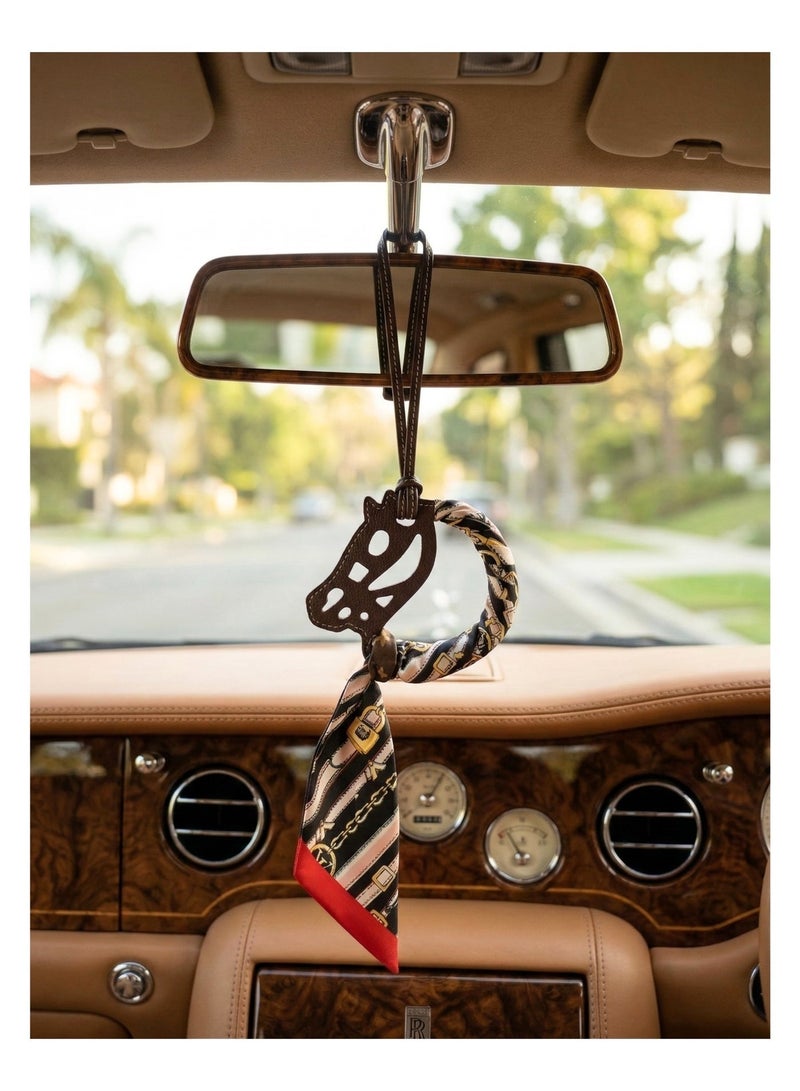 Aspire Books Premium Handmade Leather Horse Charm with Silk Scarf |  Car Mirror Accessory I Bag Pendant - Limited Edition - Image 2