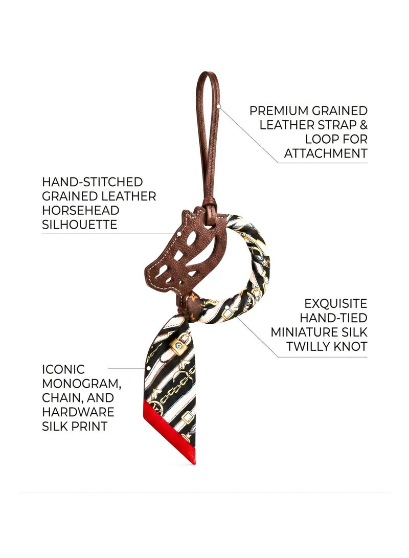 Aspire Books Premium Handmade Leather Horse Charm with Silk Scarf |  Car Mirror Accessory I Bag Pendant - Limited Edition - Image 1