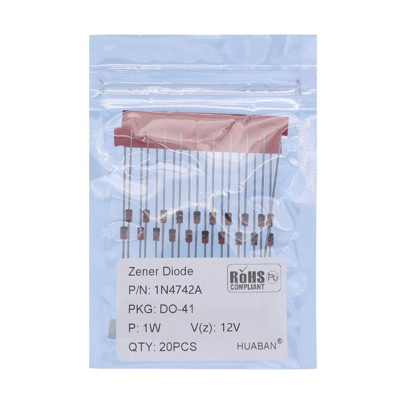 20PCS 1N4742A 1N4742 Silicon Planar Power Zener Diode 1W 12V DO-41 (DO-204AL) Axial Diodes 1 Watt 12 Volt