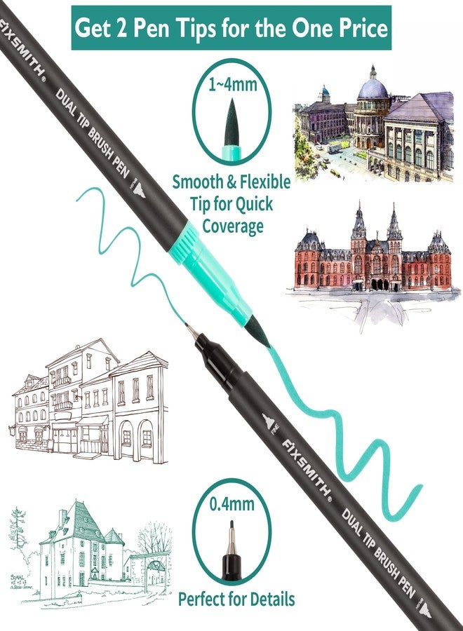 FIXSMITH فيكس سميث، ٢٤ قلم تلوين للكبار، أقلام تلوين للكبار، أقلام فرشاة برأسين، لوازم فنية للفصول الدراسية، أقلام رسم فنية، مخطط يوميات، خربشات - Image 2