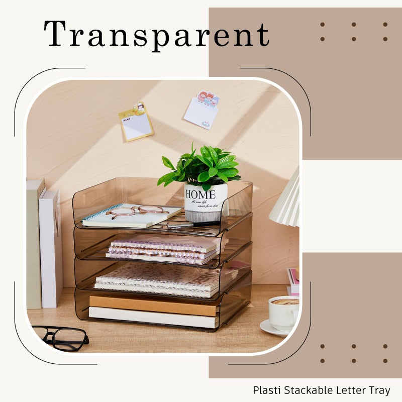 Harloon 4 Tier Acrylic Paper Tray 13 x 9.8 x 3 Inches Stackable Letter Clear Organizer No Need to Assemble Acrylic Paper Organizer File Tray for Office Workspace Desktop Storage (Transparent Gray) - Image 4