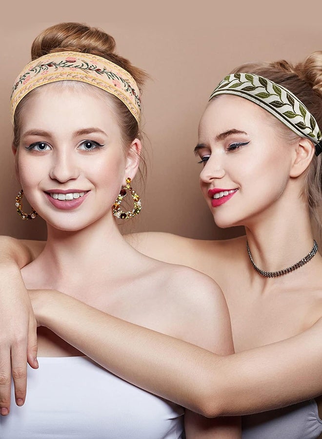 4 قطع من عصابة رأس بوهو للنساء مطرزة، رباط شعر عريض بوهيميا، عصابات رأس عريضة مزينة بالورود، إكسسوارات للبنات على الطراز العرقي العتيق (نمط كلاسيكي) - Image 5