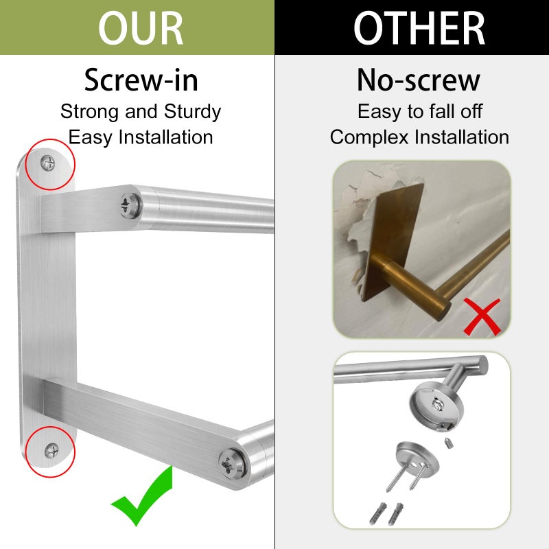 XEENEW Towel Rack for Bathroom, Double Towel Bar 24Inch, Stainless Steel Bathroom Towel Holder, Double Towel Hanger Wall Mounted Towel Rod, Bathroom Towel Rack(Brushed Nickel) - Image 2
