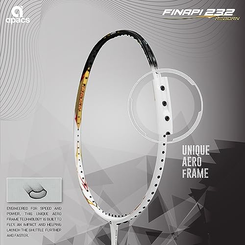 Apacs Finapi 232 Reborn (Unstrung, 42 LBS Mega Tension, World's Toughest Frame) Power Series Badminton Racket | Made with 100% Japanese Ultra Graphite Badminton Racquet with Full Cover (White) - Image 2