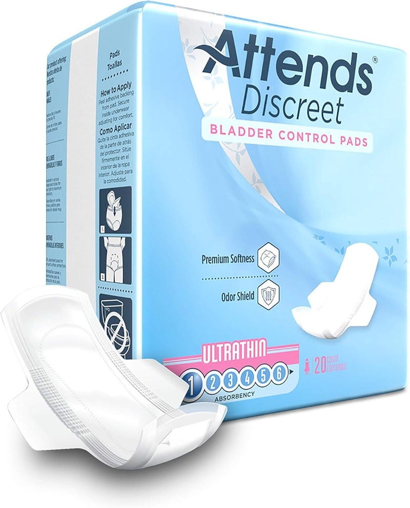 Attends Discreet Bladder Control Pad 9 Inch Length Light Absorbency Polymer One Size Fits Most Female Disposable ADPTHIN  Pack of 20 - Image 1