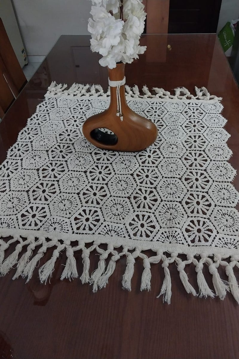 رانر مربع خامه مكرميه هاند ميد 100*90 بيج - Image 1