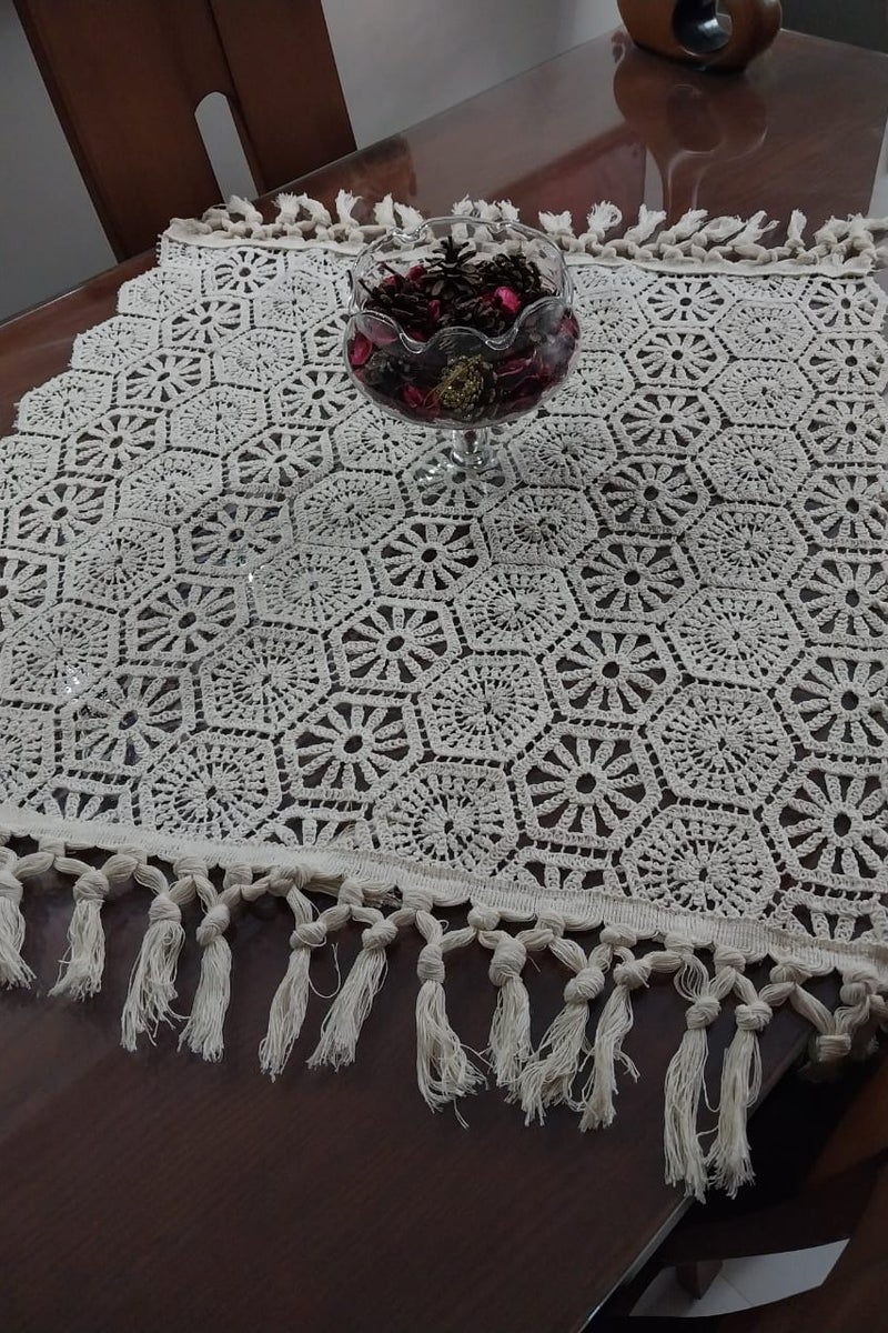 رانر مربع خامه مكرميه هاند ميد 100*90 بيج - Image 2