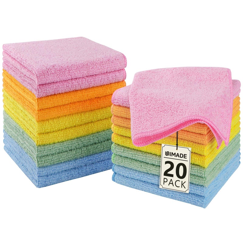 UNIMADE Washcloths - 20 Pack - Face Towels (12" x 12"), Highly Soft Wash Cloths and Hand Towels, Fast Drying Multi-Purpose Microfiber Cleansing Cloths for Bathroom, Hotel, Spa, and Salon - Multicolor - Image 1
