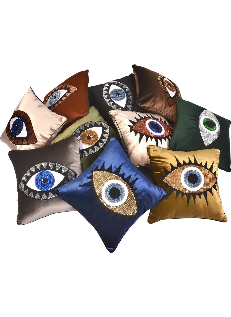 Ge Living Mustard Velvet Blue Eye Embroidered Pillow Case  - Image 2