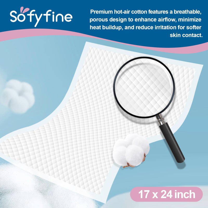 SOFYFINE سوفيفين 100 قطعة من وسادات التغيير القابلة للاستخدام لمرة واحدة للأطفال 17" × 24" وسادات تغيير محمولة للحفاضات للسفر بدون فوضى، وسادات سرير مانعة للتسرب، واقي طاولة مقاوم للماء، وسادات بول للأطفال الصغار - Image 4