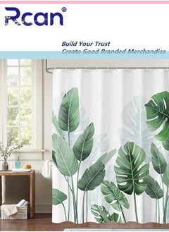 Rcan Shower Curtains for Bathroom, Tropical Leaves Plant on White Background, Banana Monstera Bathroom Shower Curtain, for Bathtub Decoration, Waterproof Fabric, Machine Washable, with 12 Hooks  - Image 1